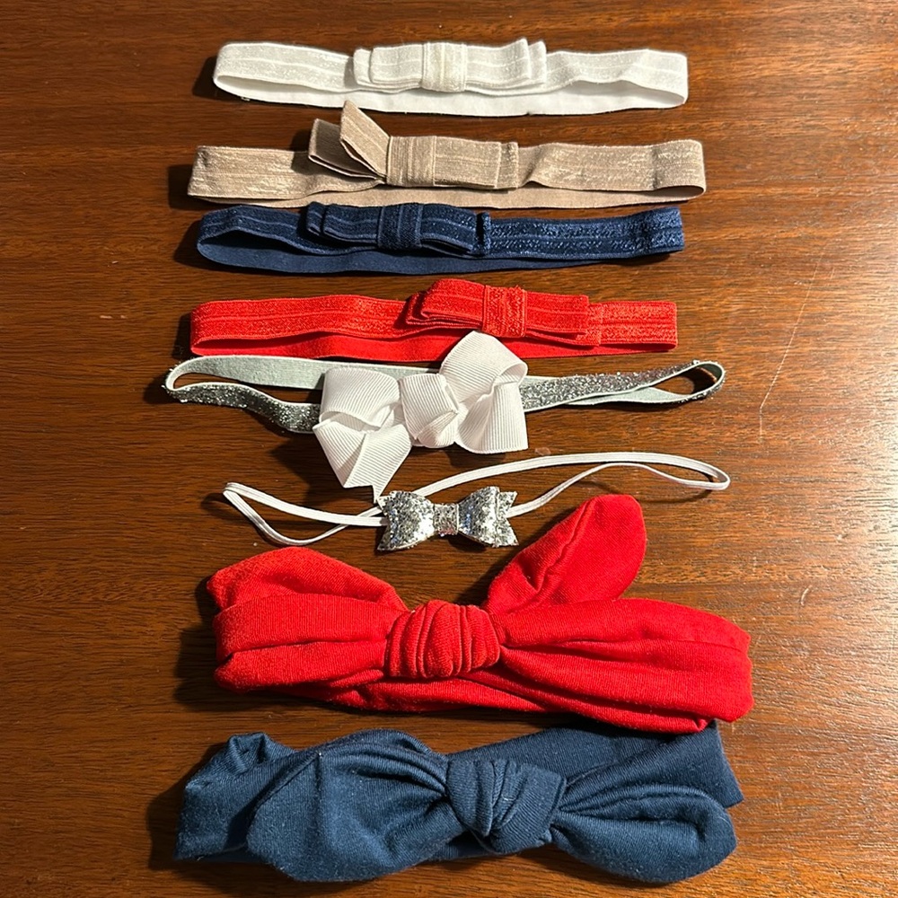 🎀 Baby girl Hairbands bundle 8 red white blue silver headband accessories girl
